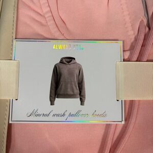 Mineral Wash Pullover Hoodie Light Pink Soft Casual Lounge ONE SIZE